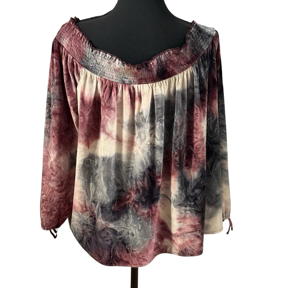 American Eagle Goth Grunge Fairy‎ Whimsical Purple Black Tie Dye Velvet Top XL